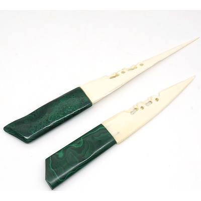 Two Bone and Malachite Handled Letter Openers