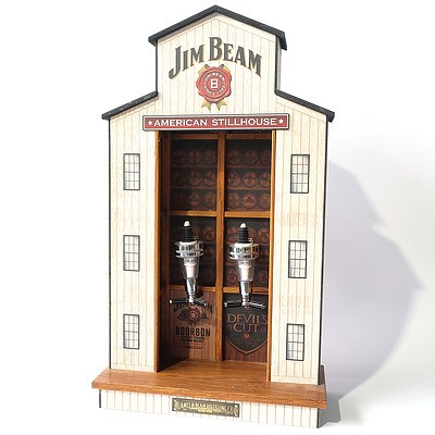 Jim Beam 'American Stillhouse' Twin Bottle, Wooden Drink Dispenser, Pub Art Series