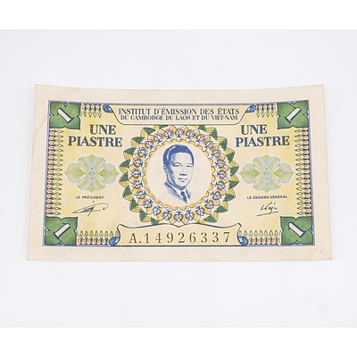 1953 French Indochina Une Piastre Banknote