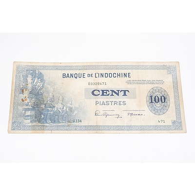 1945 French Indochina One Hundred Piastres Banknote