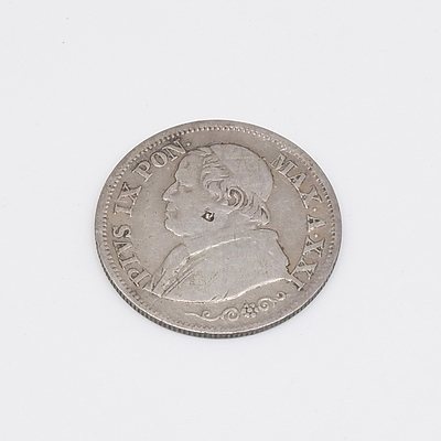 1867 Italy Papal States 10 Soldi 925 Silver