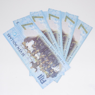 Five Fiji Seven Dollar Banknotes - Fiji Rugby 7's Gold Olympians