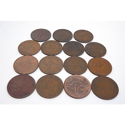 Fifteen Australian Pennies 1916-1964