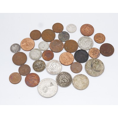 Group of Australian Shillings, Florins, 6 Pence, 3 Pence and Pennies