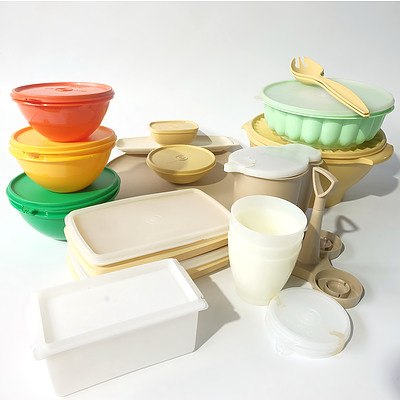 Large Group of 1980s Tupperware Including Mixing Bowl, Mousse Mould, Nibbles and Dipping Set and More