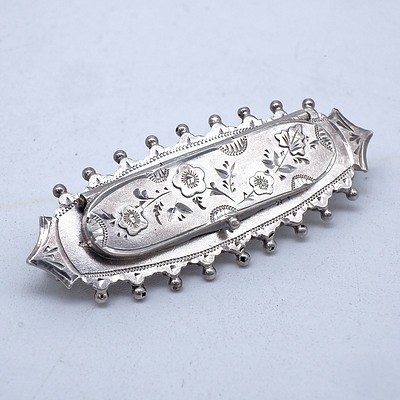 Late Victorian Engraved Sterling Silver Brooch With Compartment Containing Gemstone, Chester, 1897