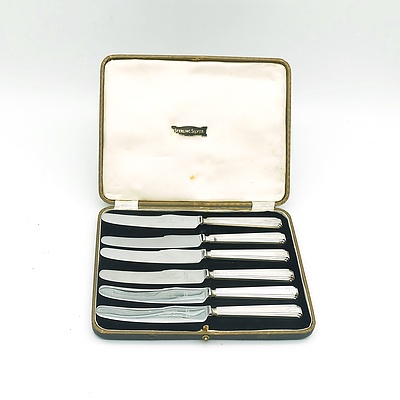 Boxed Set of Six Initialed Sterling Silver Handled Knives, Sheffield, Viners, 1936