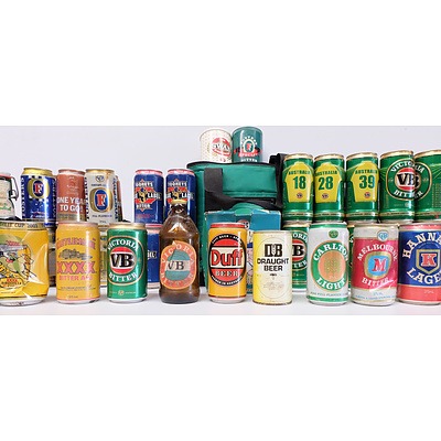 Large Assortment of Sealed Old Sealed Beer Cans Including: Duff, VB, Tooheys, Fosters, Heineken and much more