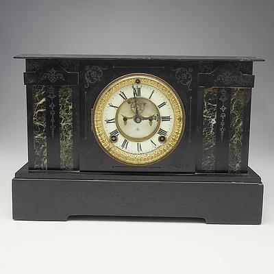 Antique Black Slate Mantle Clock with Ansonia Movement