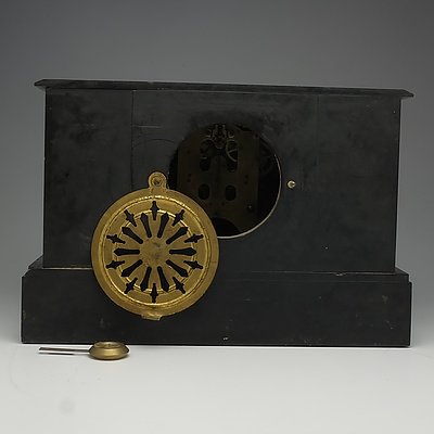 Antique Black Slate Mantle Clock with Ansonia Movement