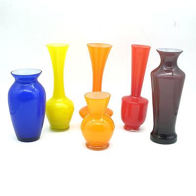 Six Retro Coloured Vases