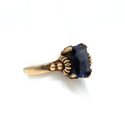 9ct Yellow Gold Ring with Created Blue Gem