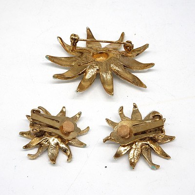 Vintage Italian Sunflower Brooch and Earrings Set