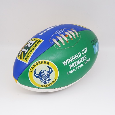 Canberra Raiders Winfield Cup Premiers 1989, 1990 and 1994 Facsimile Signed Football