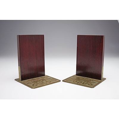 Pair of Chinese Brass Mounted Bookends with Carved and Pierced Serpentine Panels, Early to Mid 20th Century 