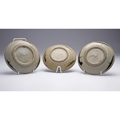 Three Chinese Swatow Ware Dishes Painted with Bamboo, 19th Century