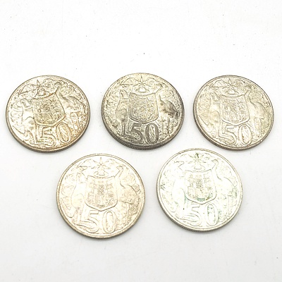 Five 1996 Round 50 Cent Coins