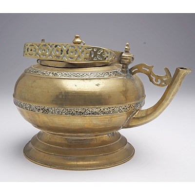 Antique Malay Indigenous Cast Brass and Tar Inlaid Kettle, Probably Minangkabau People