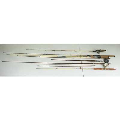 Group of Various Vintage Fishing Rods Including Fly Reel Etc