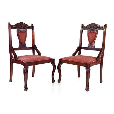 Pair of Small Edwardian Walnut Salon Chairs Early 20th Century