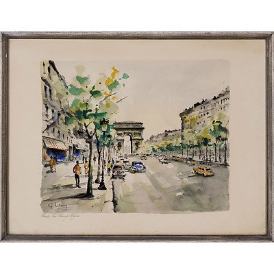 Offset Print of a French Street, Cobb and Co. Five in Hand Print on Cork, Chiyo-Yoko Photo Supplies Offset Print, Lithograph of the Champs Elysees