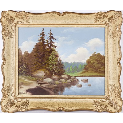 J. Veickell, European Lake, Oil on Canvas