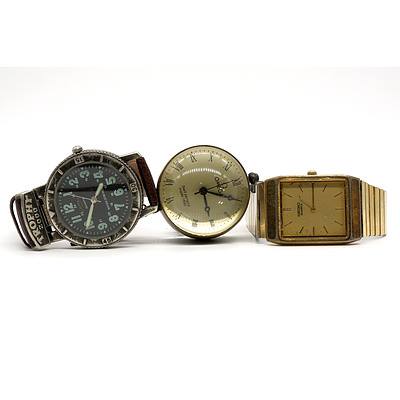 Gents Seiko Quartz Watch, Gents Camel Quartz Watch and a Replica Clock