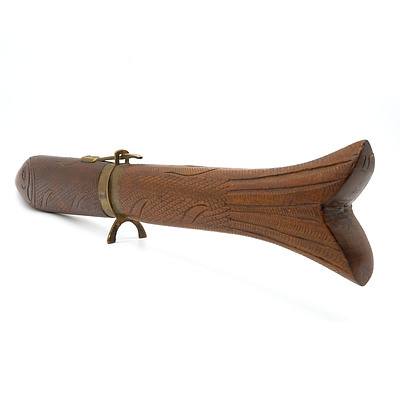 Indian Knife in a Carved Teak Fish Form Sheath