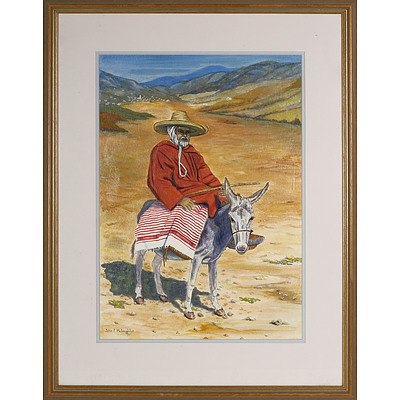 John P McLoughlin, Old Man on a Donkey, Watercolour