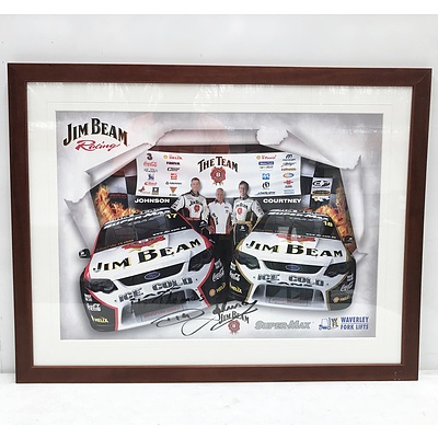 Wooden Framed Ford Racing Team Poster Signed by Dick Johnson