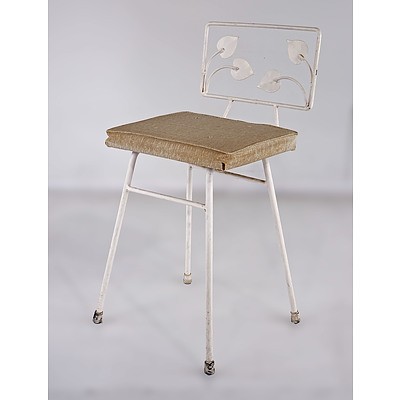 Retro White Painted Wrought Iron Side or Dressing Table Chair