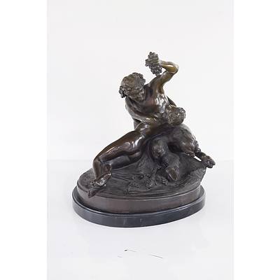 Reproduction Bronze Statue of Satyr and Nymph After a French Original