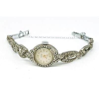 Waltham Sterling Silver and Marcasite Ladies 17 Jewel Wrist Watch
