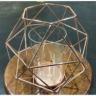7 Geometric Brass & Glass Candle Holder or Vase