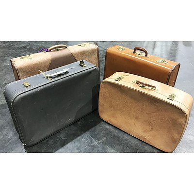 4 Branded Vintage Leather Suitcases