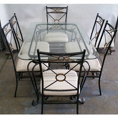 Wrought Iron Table Setting and Six Chairs