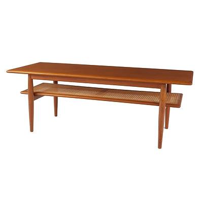 Good Parker 1960's Teak and Cane Coffee Table