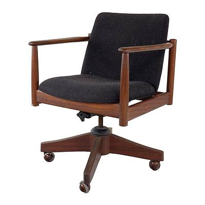 Quality Vintage Black Bean and Wool Swivel Base Adjustable Office Chair