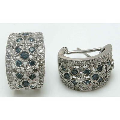14Ct White Gold Blue & White Diamond Earrings