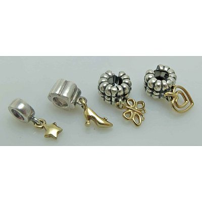 Pandora Silver & 14Ct Gold Charms & Clips