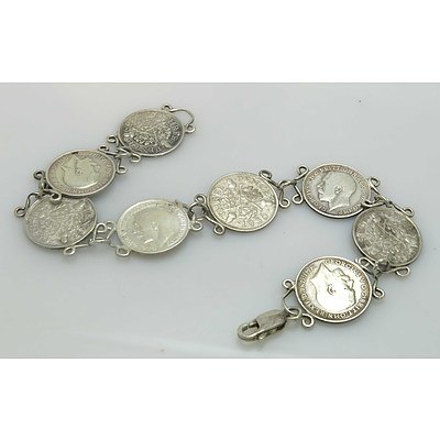 Vintage Bracelet Of English Silver Threepences