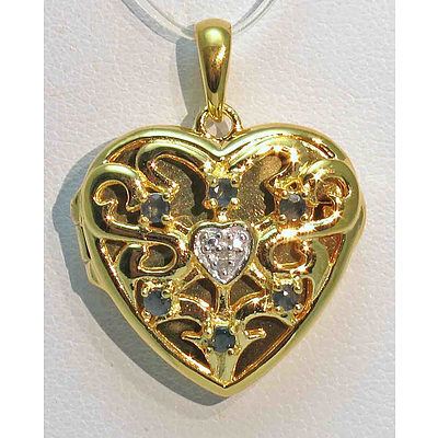 Gold-Plated Sterling Silver Locket - Blue Sapphires