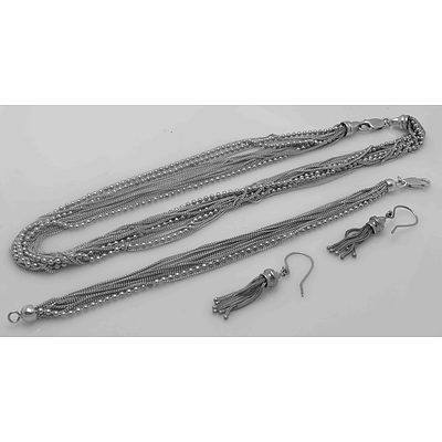 Set Of Sterling Silver Necklace, Bracelet And Tassel Earrings