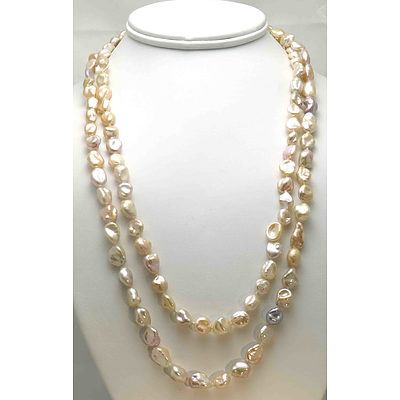 Extra Long Necklace Of Baroque Keshi Pearls