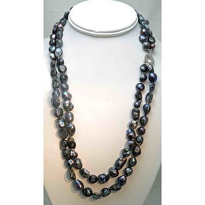 Double Row Of Black Cultured Pearls