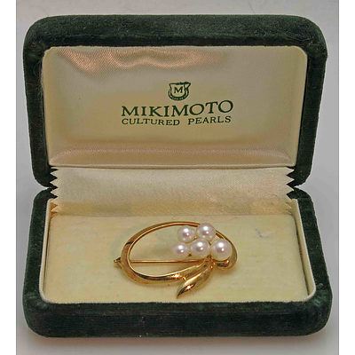 Mikimoto 14Ct Gold Pearl Brooch