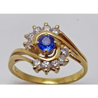 18Ct Gold Natural Sapphire & Diamond Ring: Stamped [18Ct]