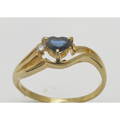 14Ct Gold Heart Sapphire & Diamond Ring
