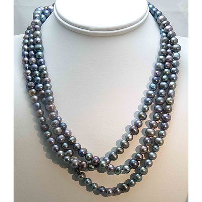 Extra Long Black Fresh-Water Cultured Pearl Necklace