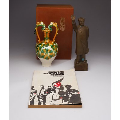 Tang Style Sancai Amphora 20th Century, Cast Metal Figure of Mao Zedong and 'Everyone Wants to be Fuerer' by David Harcourt